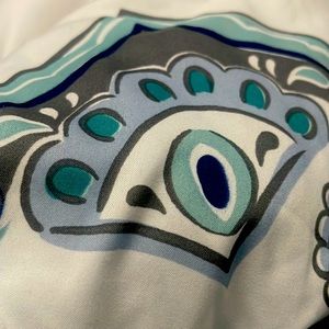 Multi colored King comforter set.